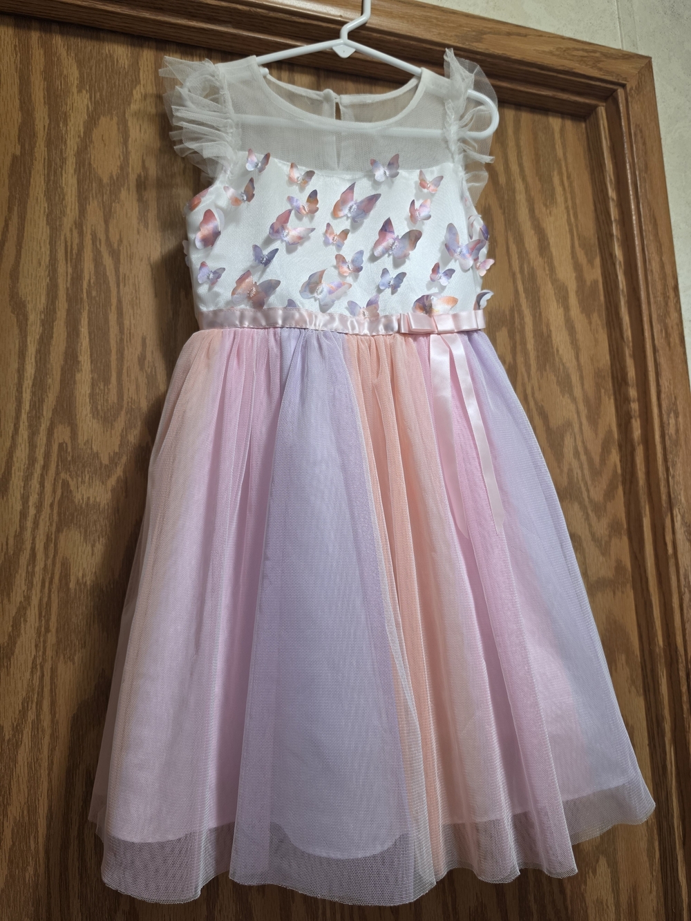 Girls Pink & Peach Butterfly Tulle Gown